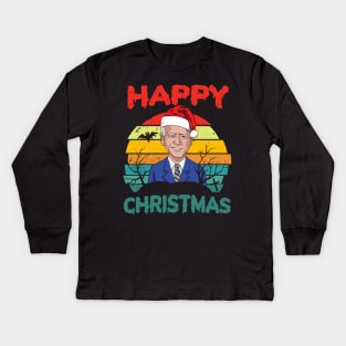 Retro Joe Biden Funny Halloween Happy Christmas Santa Hat Kids Long Sleeve T-Shirt